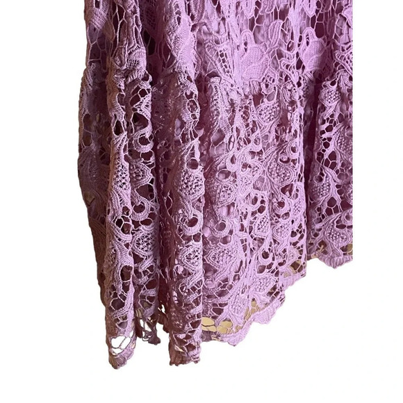 Champagne & Strawberry Elastic Waist Layered Crochet Lace A-line Sz Medium Pink - Picture 3 of 9